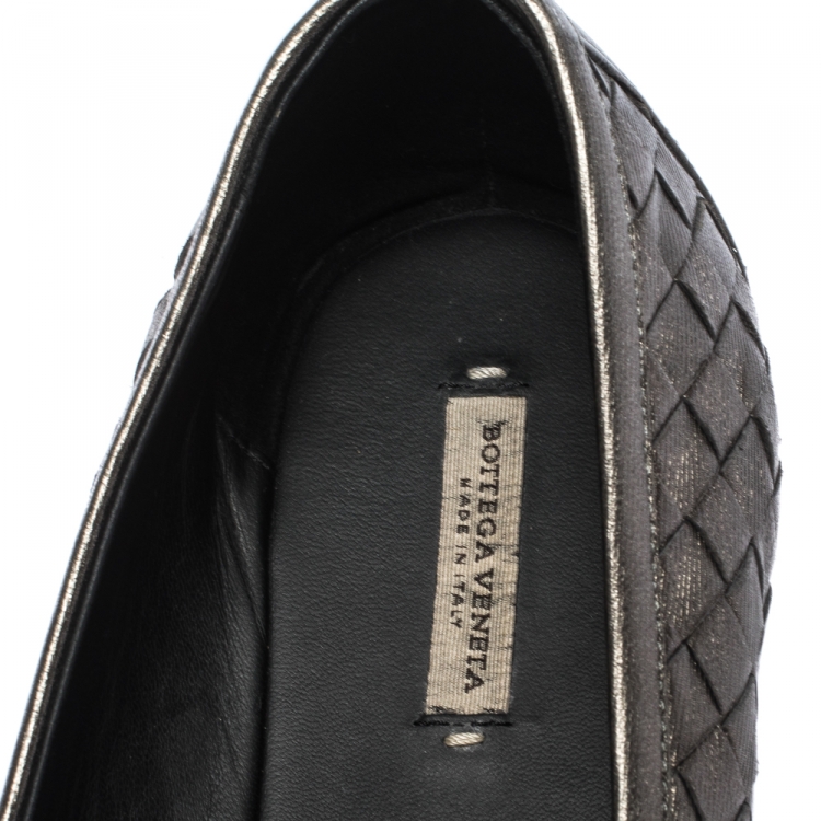 Pre Owned Bottega Veneta Metallic Intrecciato Leather Pointed Toe Ballet Flats Size 38.5