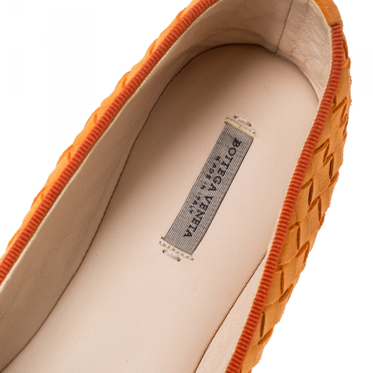 Pre Owned Bottega Veneta Orange Intrecciato Suede Smoking Slippers Size 38