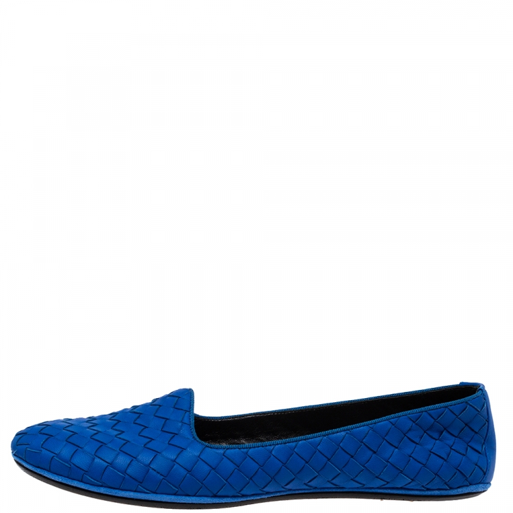 Pre Owned Bottega Veneta Blue Intrecciato Leather Ballet Flats Size 39
