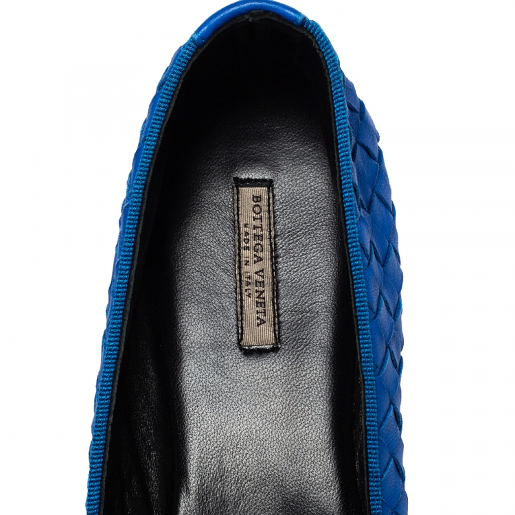 Pre Owned Bottega Veneta Blue Intrecciato Leather Ballet Flats Size 39