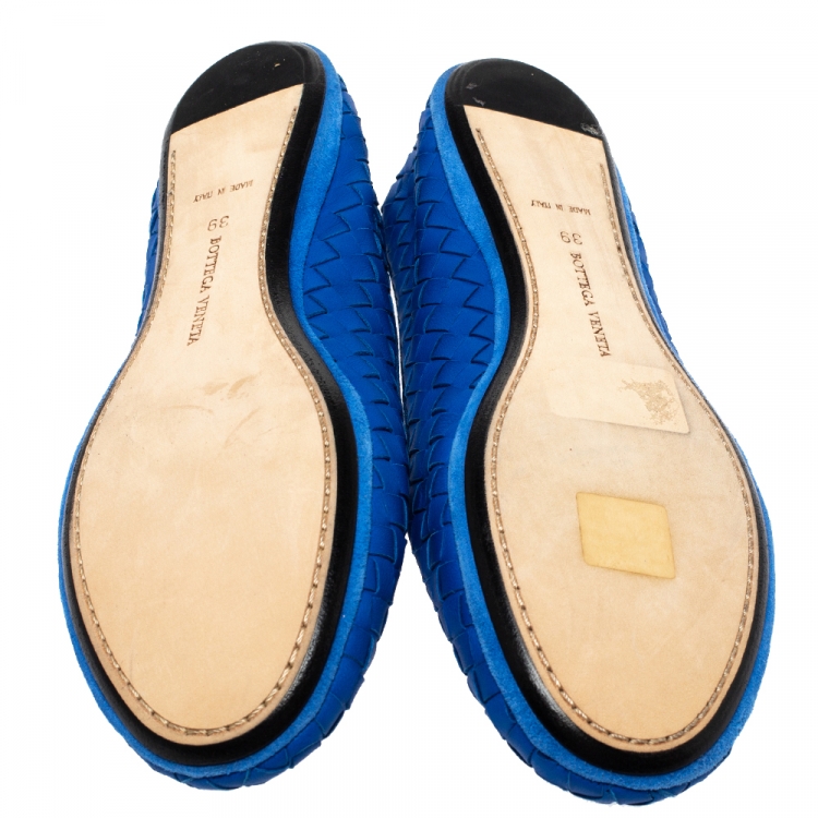 Pre Owned Bottega Veneta Blue Intrecciato Leather Ballet Flats Size 39