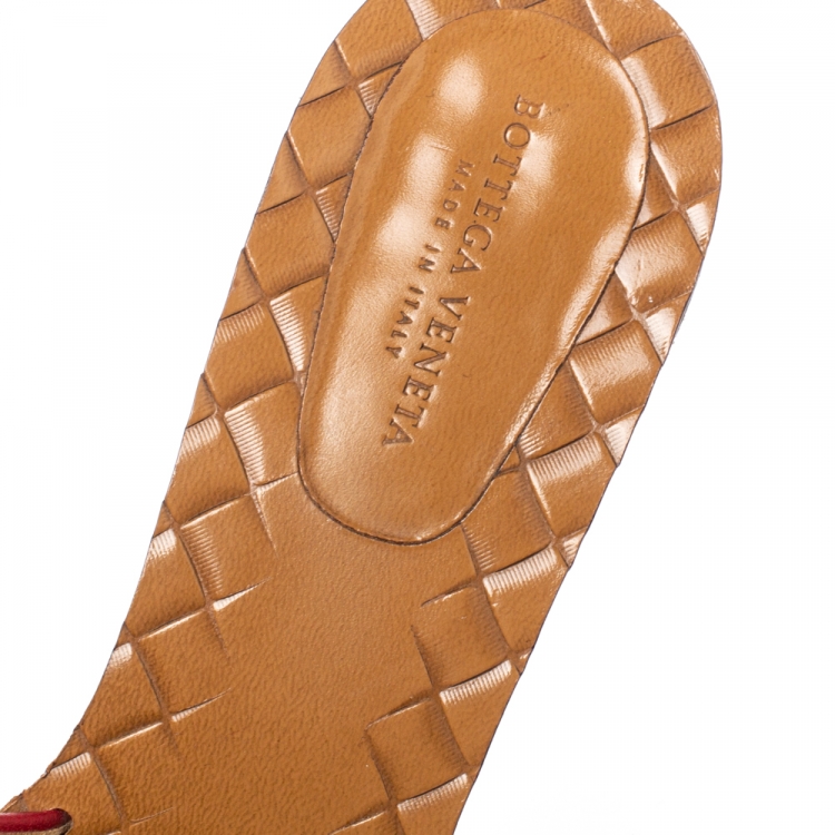 Pre Owned Bottega Veneta Red Intrecciato Leather Ravello Slide Sandals Size 36