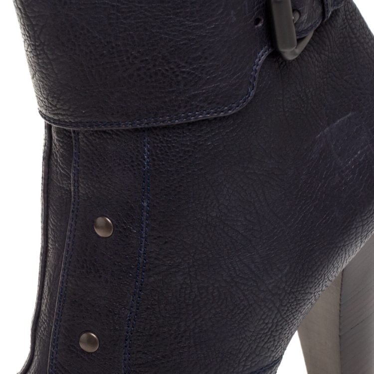 Pre Owned Bottega Veneta Deep Purple Leather Platform Ankle Boots Size 38