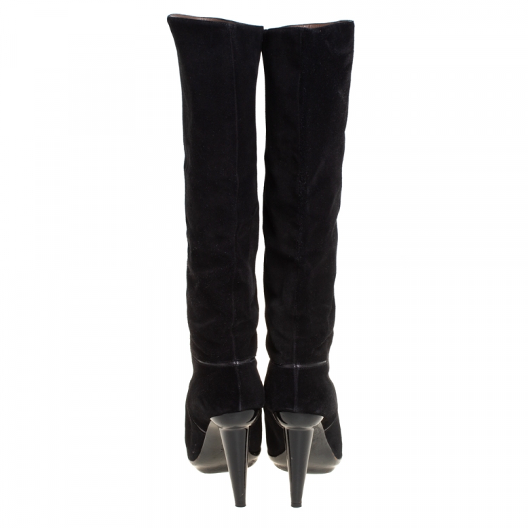 مملوكة مسبقًا Bottega Veneta Black Suede Knee High Boots Size 38.5