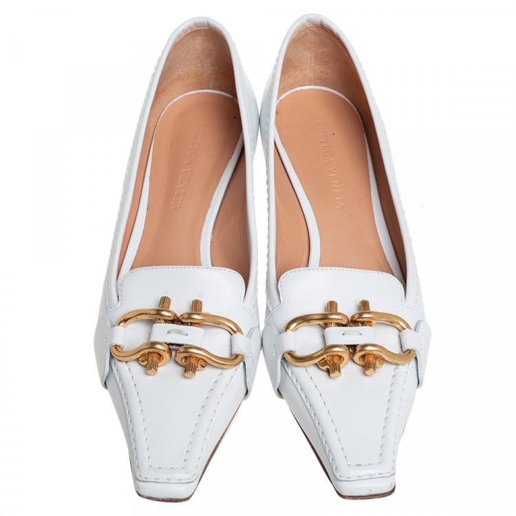 Pre Owned Bottega Veneta White Leather Madame Pumps Size 36.5