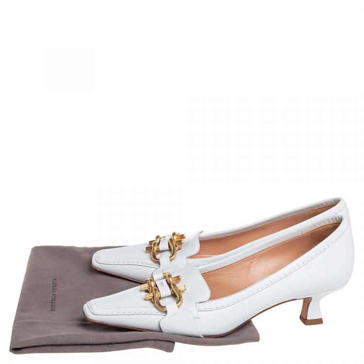 Pre Owned Bottega Veneta White Leather Madame Pumps Size 36.5