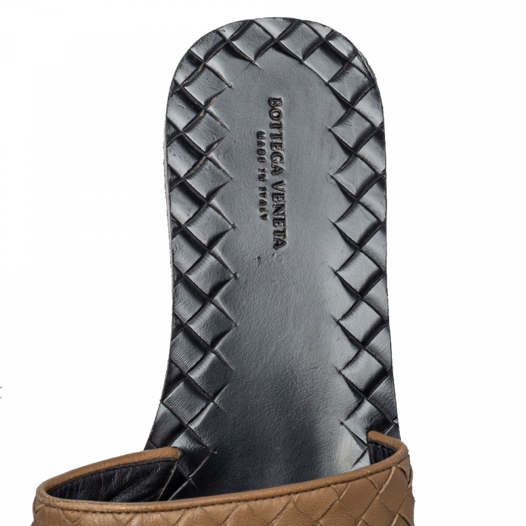 Pre Owned Bottega Veneta Brown Intrecciato Leather Flat Slides Size 37