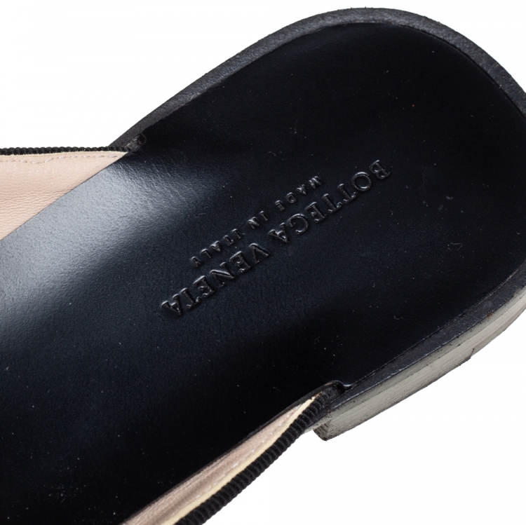 Pre Owned Bottega Veneta Black Intrecciato Leather Espresso Fiandra Mules Size 36.5