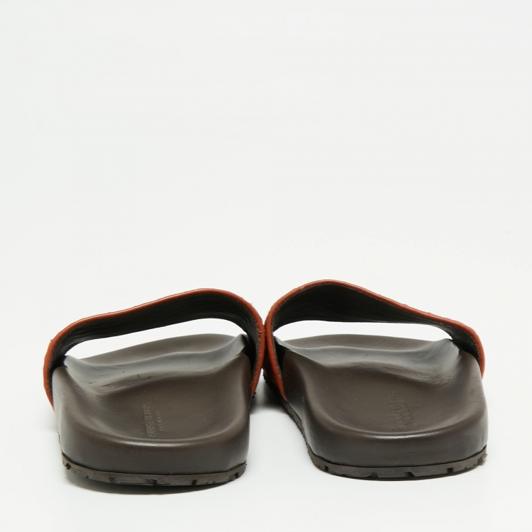 Pre Owned Bottega Veneta Rust Intrecciato Leather Flat Slides Size 37