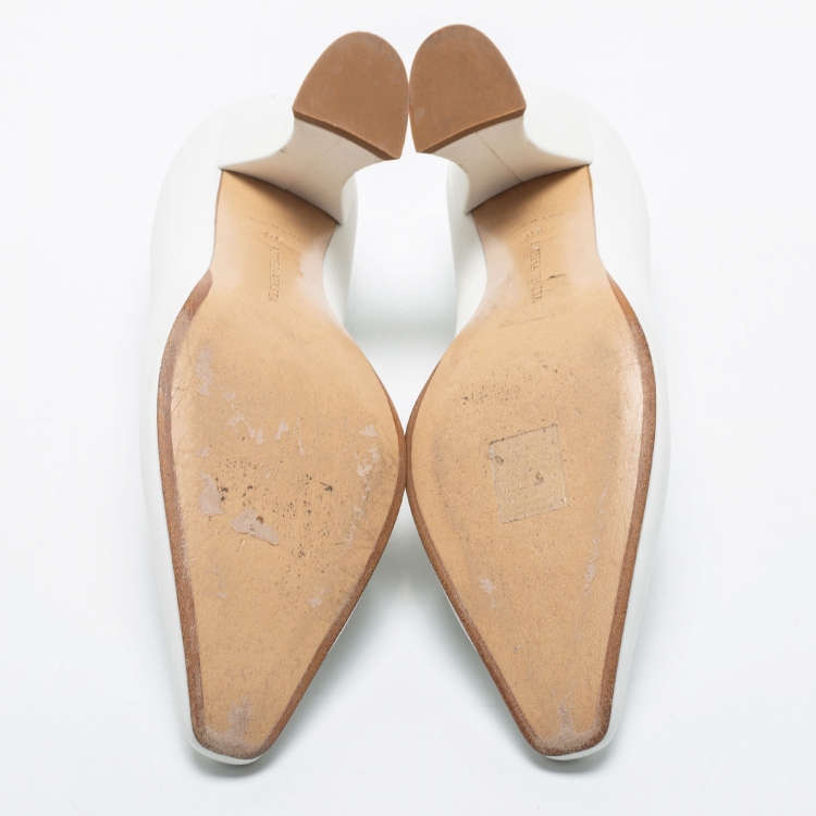 Pre Owned Bottega Veneta White Leather Almond-Toe Pumps Size 38