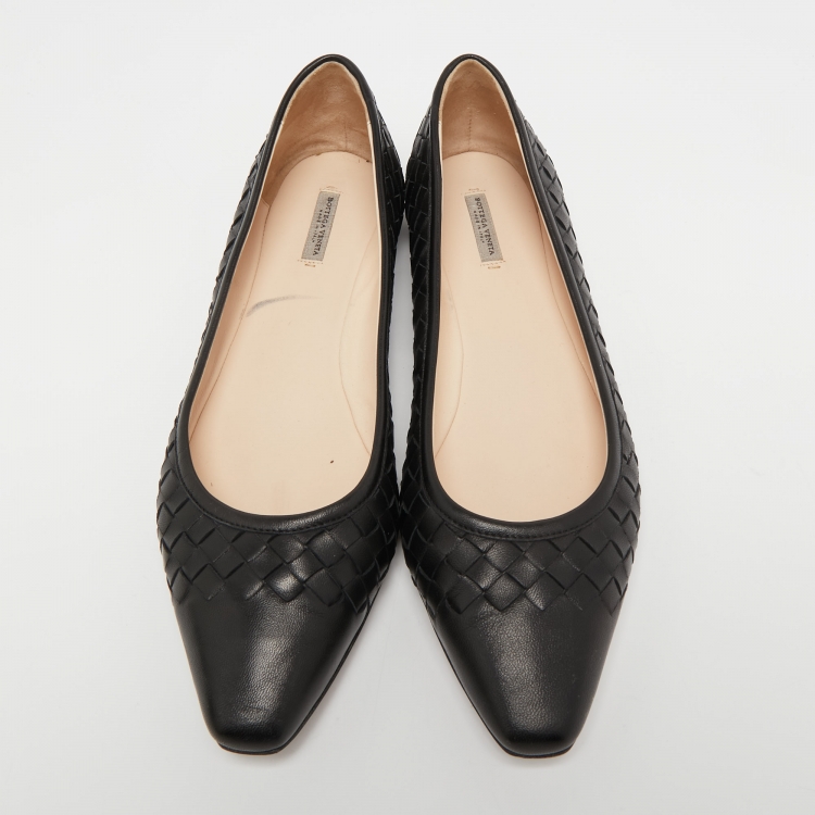 Pre Owned Bottega Veneta Black Intrecciato Leather Ballet Flats Size 39.5