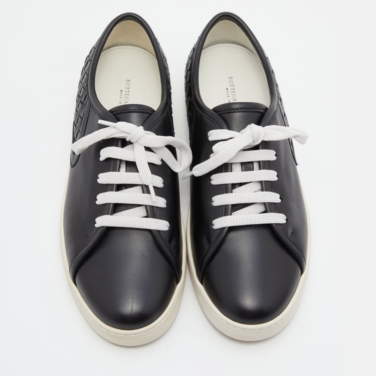 Pre Owned Bottega Veneta Black Intrecciato Leather Lace Up Sneakers Size 37