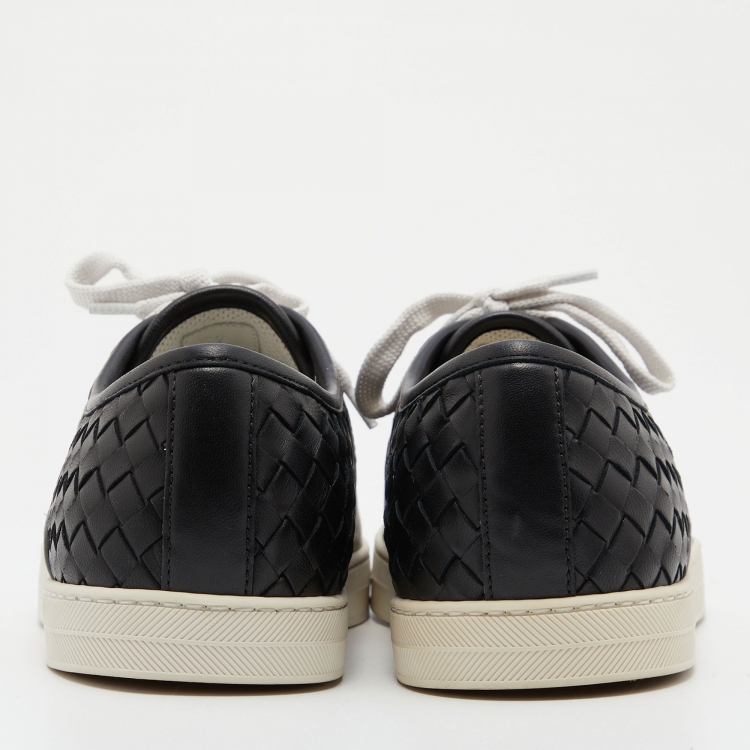 Pre Owned Bottega Veneta Black Intrecciato Leather Lace Up Sneakers Size 37