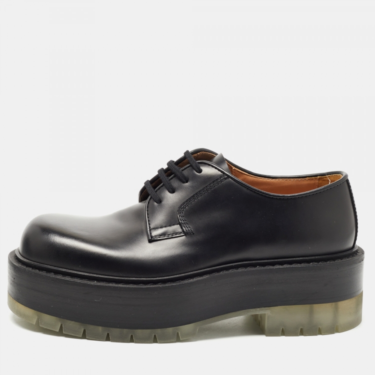 Pre Owned Bottega Veneta Black Leather Lace Up Oxfords Size 37