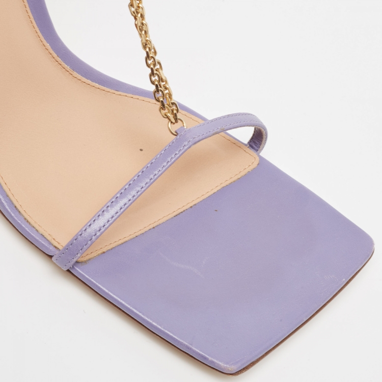 Pre Owned Bottega Veneta Purple Leather Chain Ankle Strap Sandals Size 41