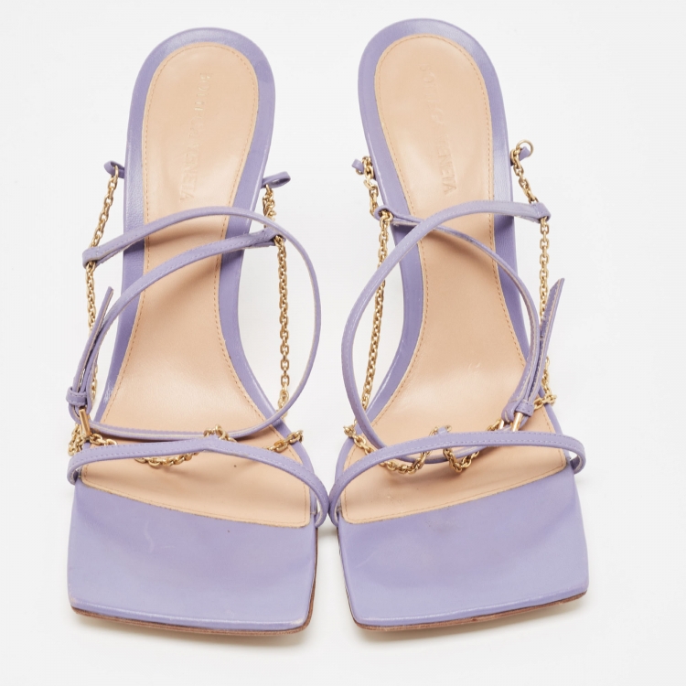 Pre Owned Bottega Veneta Purple Leather Chain Ankle Strap Sandals Size 41