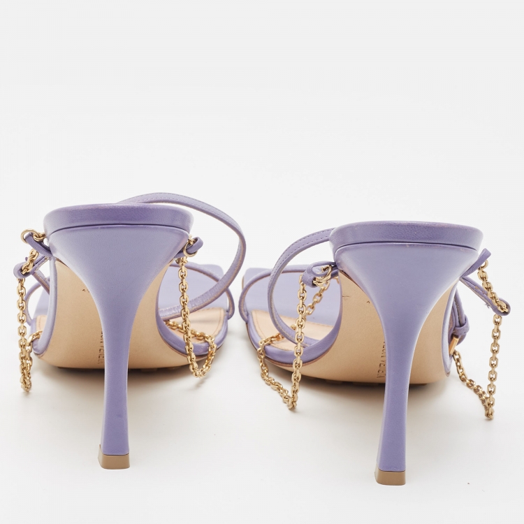Pre Owned Bottega Veneta Purple Leather Chain Ankle Strap Sandals Size 41