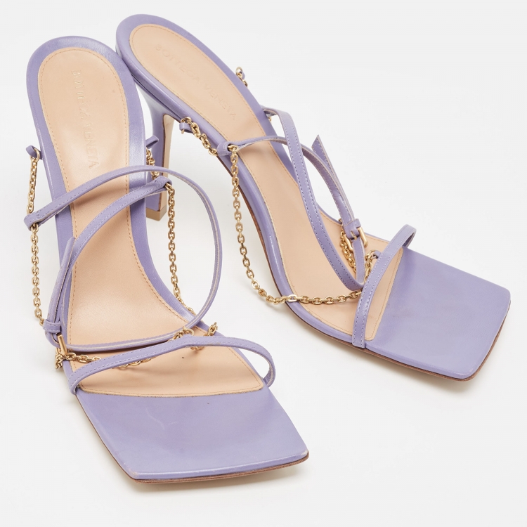 Pre Owned Bottega Veneta Purple Leather Chain Ankle Strap Sandals Size 41