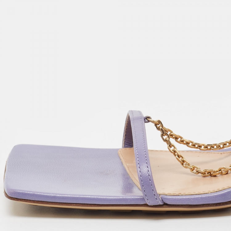 Pre Owned Bottega Veneta Purple Leather Chain Ankle Strap Sandals Size 41
