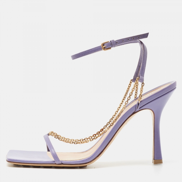 Pre Owned Bottega Veneta Purple Leather Chain Ankle Strap Sandals Size 41
