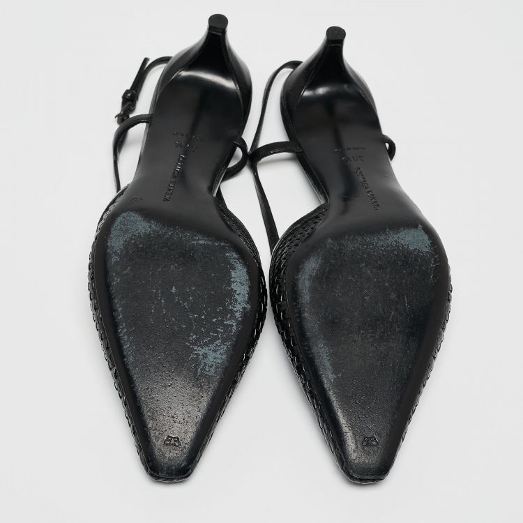 Pre Owned Bottega Veneta Black Intrecciato Leather Slingback Pumps Size 39.5