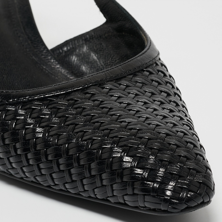 Pre Owned Bottega Veneta Black Intrecciato Leather Slingback Pumps Size 39.5