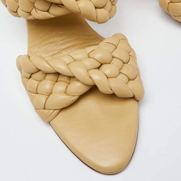 Pre Owned Bottega Veneta Yellow Intrecciato Leather BV Curve Mules Size 40