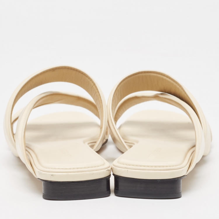 Pre Owned Bottega Veneta Cream Leather Strappy Slides Size 40