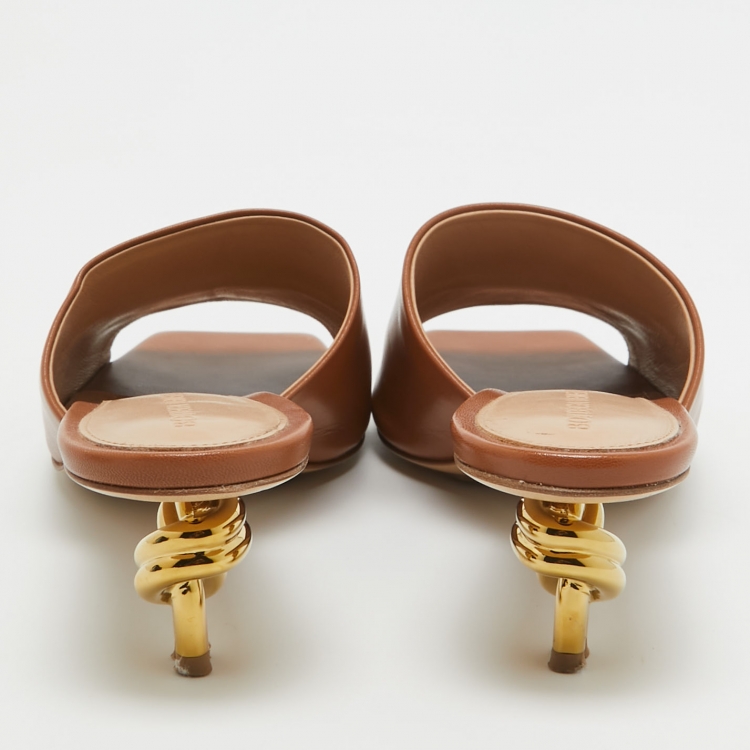 Pre Owned Bottega Veneta Brown Leather Stretch Mules Size 39