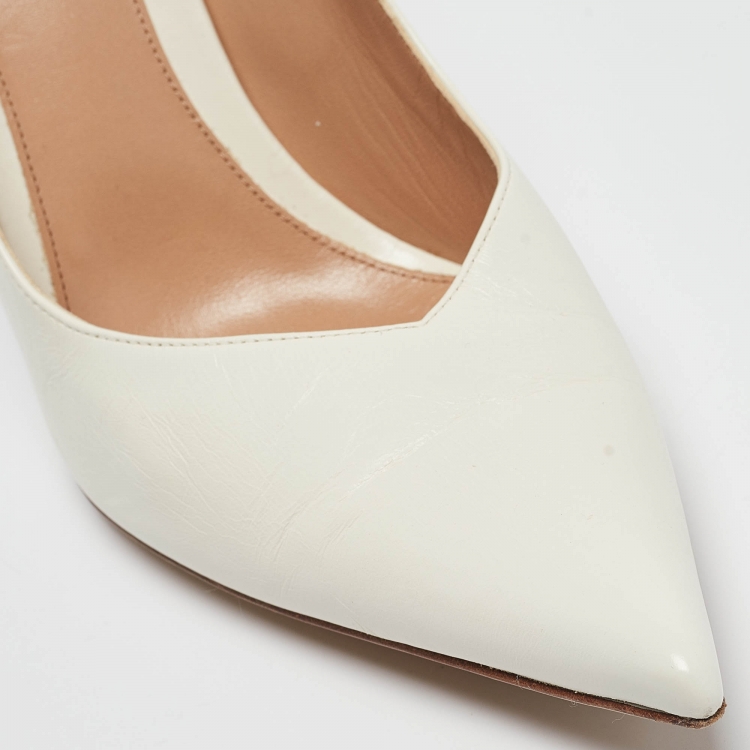 Pre Owned Bottega Veneta White Leather Wedge Pointed Toe Pumps Size 41