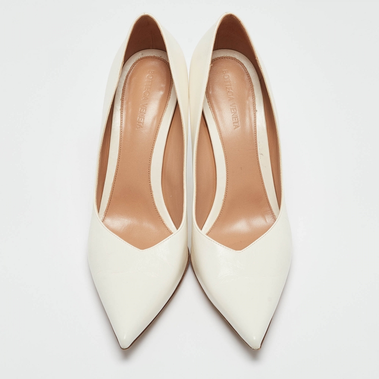 Pre Owned Bottega Veneta White Leather Wedge Pointed Toe Pumps Size 41