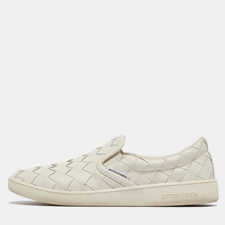 Pre Owned Bottega Veneta Off White Intrecciato Leather Sawyer Sneakers Size 39