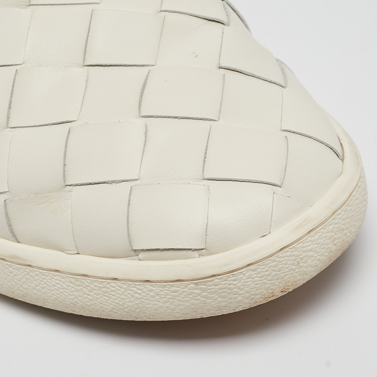 Pre Owned Bottega Veneta Off White Intrecciato Leather Sawyer Sneakers Size 39