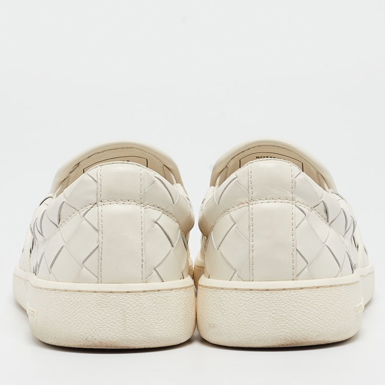 Pre Owned Bottega Veneta Off White Intrecciato Leather Sawyer Sneakers Size 39