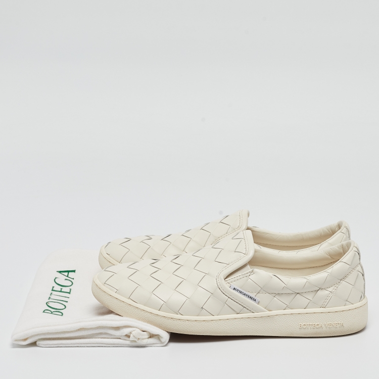 Pre Owned Bottega Veneta Off White Intrecciato Leather Sawyer Sneakers Size 39