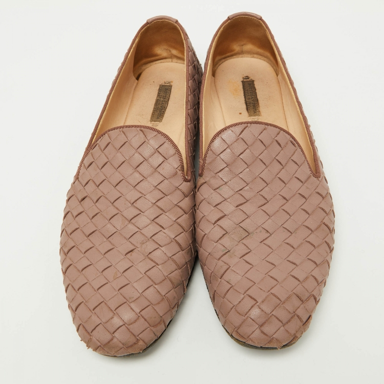 Pre Owned Bottega Veneta Pink Intrecciato Leather Smoking Slippers Size 38.5