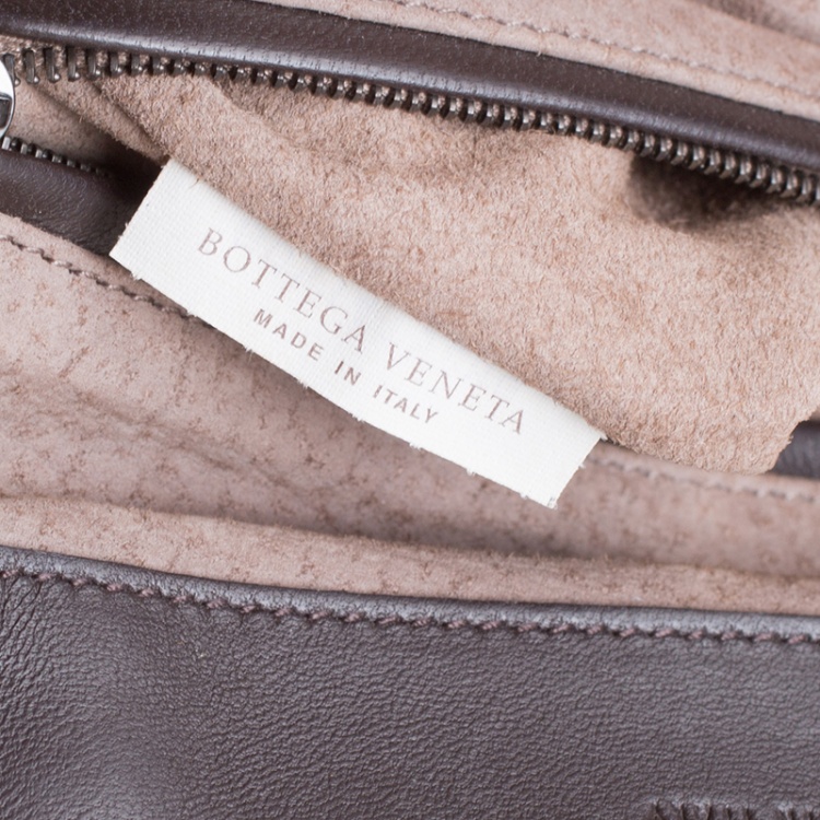 Pre Owned Bottega Veneta Dark Brown Intrecciato Leather Drawstring Flap Backpack