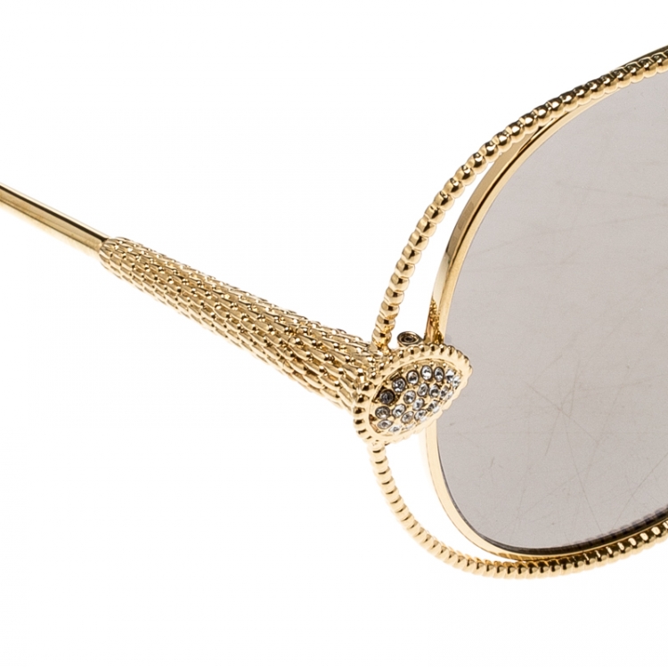 Pre Owned Boucheron Gold/Black Gold Mirrored BC0030S Serpent Boheme Aviator Sunglasses