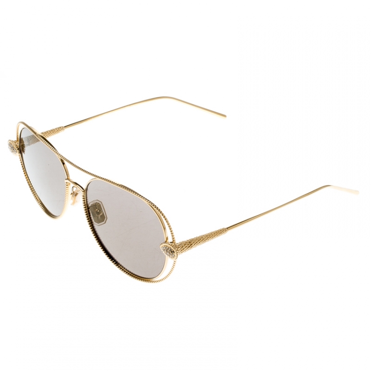 Pre Owned Boucheron Gold/Black Gold Mirrored BC0030S Serpent Boheme Aviator Sunglasses