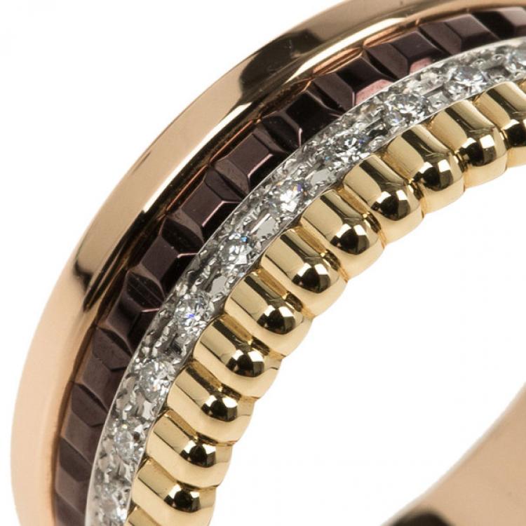 Pre Owned Boucheron Quatre Classic Small Ring with Diamonds Size 52