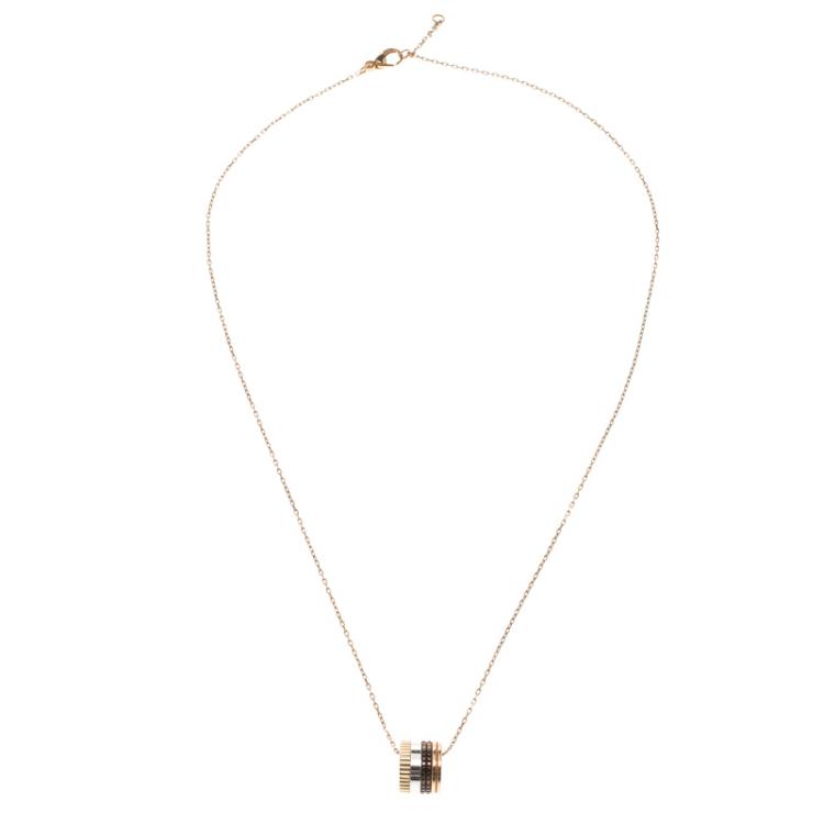 Pre Owned Boucheron Quatre Classique Ceramic Three Tone 18k Gold Mini Ring Pendant Necklace