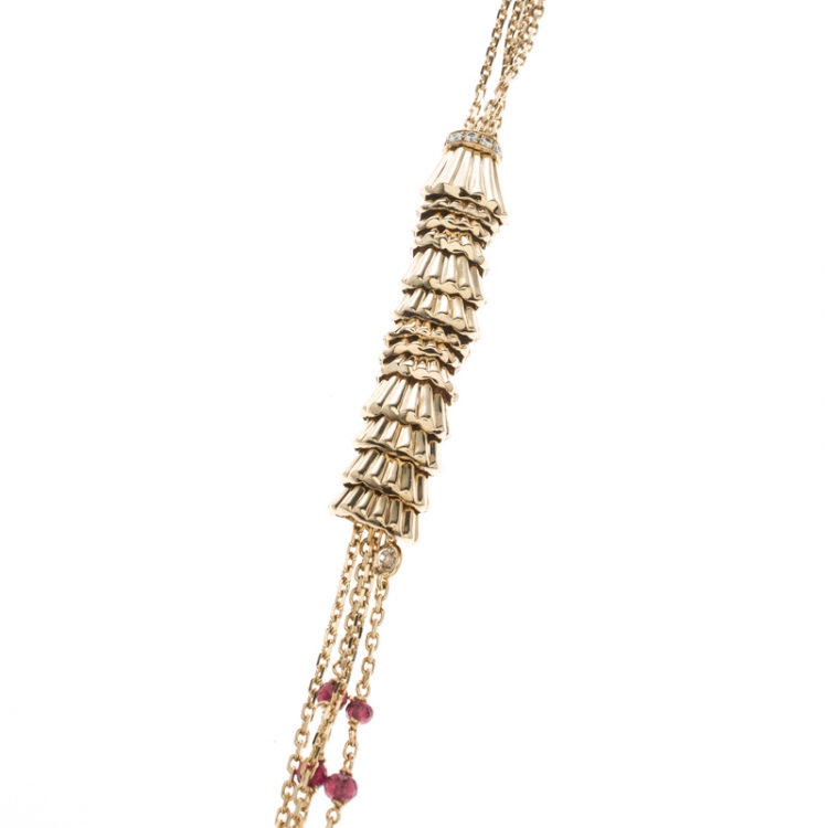 Pre Owned Boucheron Frou Frou 18k Yellow Gold Diamonds And Tourmaline Bead Necklace