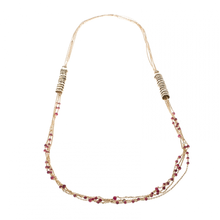 Pre Owned Boucheron Frou Frou 18k Yellow Gold Diamonds And Tourmaline Bead Necklace