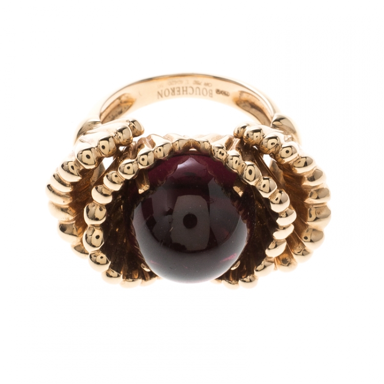 Pre Owned Boucheron Frou Frou Garnet Cabochon 18k Rose Gold Cocktail Ring Size 50