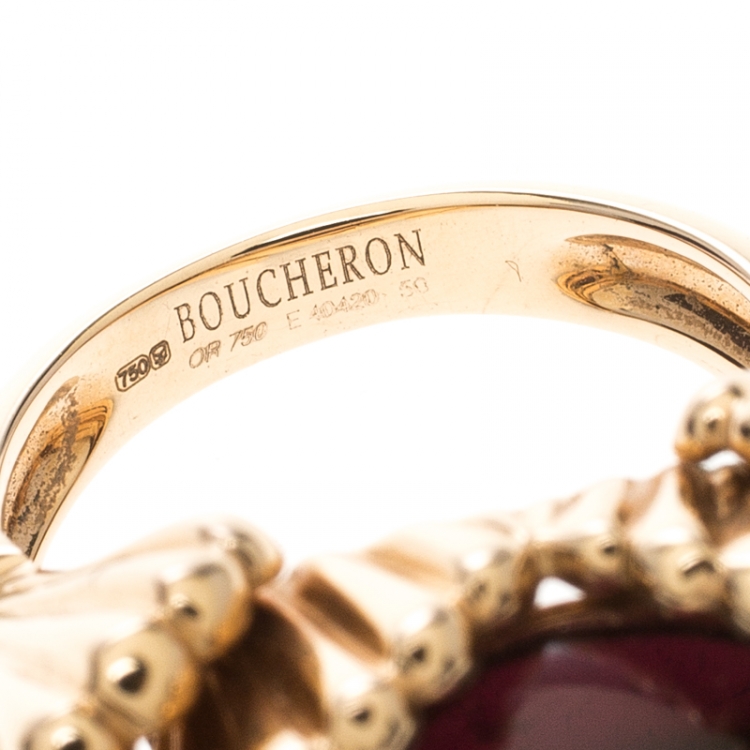 Pre Owned Boucheron Frou Frou Garnet Cabochon 18k Rose Gold Cocktail Ring Size 50