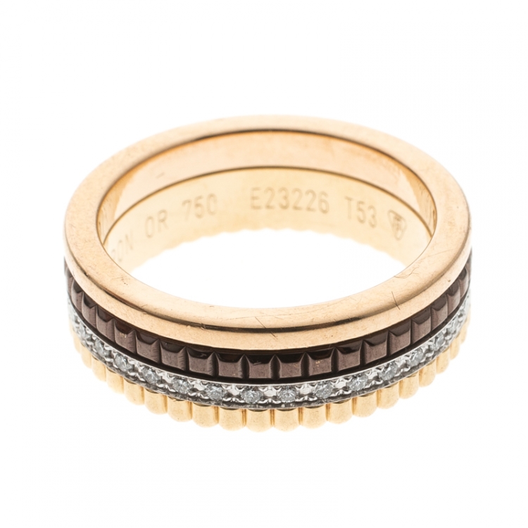 Pre Owned Boucheron Quatre Classique Diamonds 18k Three Tone Gold Band Ring Size 53