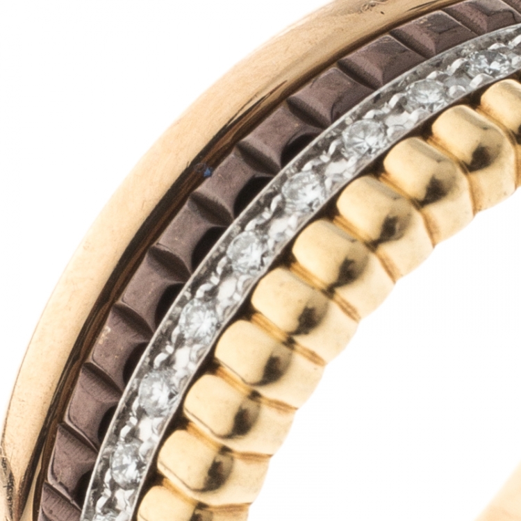 Pre Owned Boucheron Quatre Classique Diamonds 18k Three Tone Gold Band Ring Size 53
