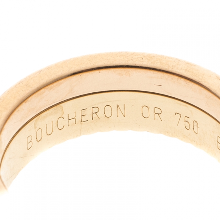Pre Owned Boucheron Quatre Classique Diamonds 18k Three Tone Gold Band Ring Size 53