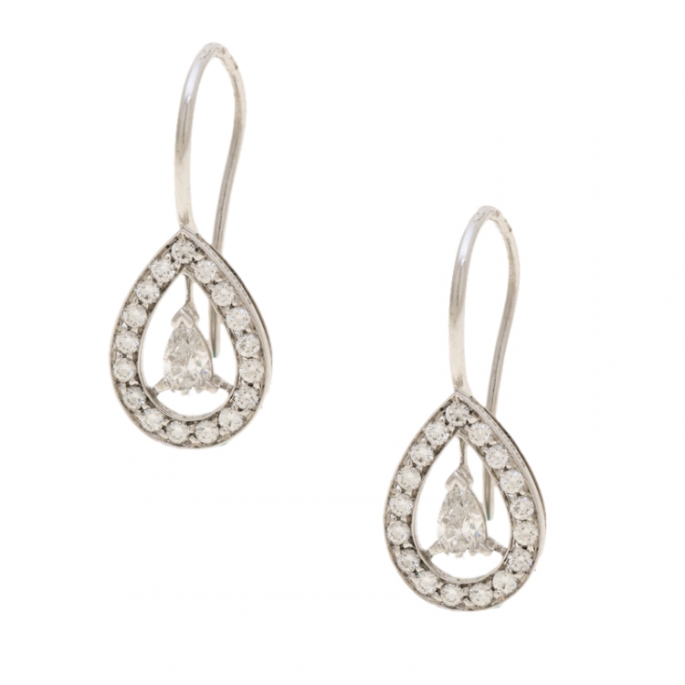 Pre Owned Boucheron Ava 18k White Gold Diamonds Pear Earrings
