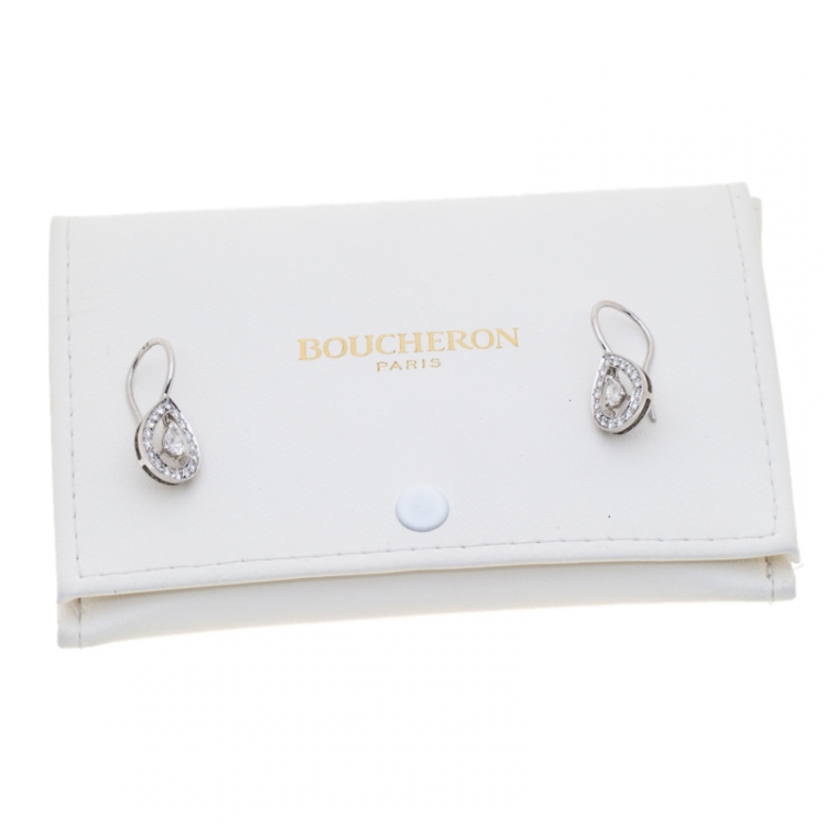 Pre Owned Boucheron Ava 18k White Gold Diamonds Pear Earrings